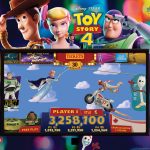 The back glass of the Toy Story 4 Pinball Machine