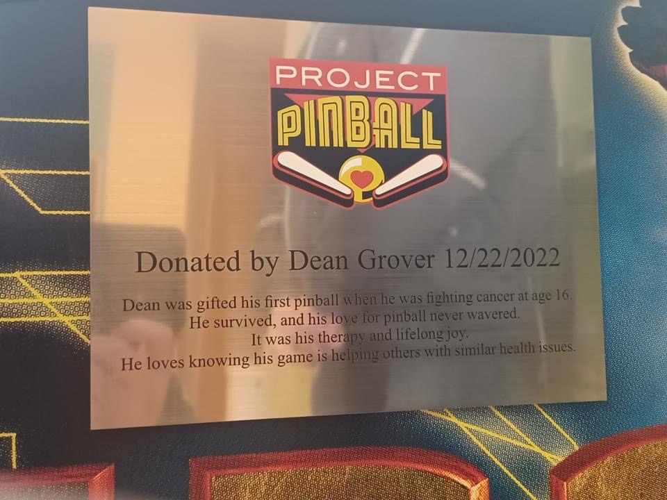 Dean's Project Pinball plaque