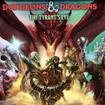 The back glass for the Dungeon's and Dragons pinball machine. Pictured is a group of adventurers running from a dragon that is breathing fire.